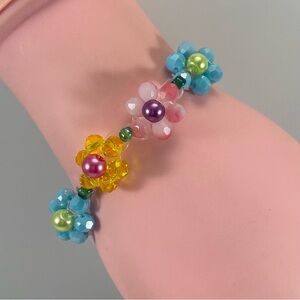 Artisan Handmade Crafted Glass Beaded Floral Boho Bracelet Statement Unique
